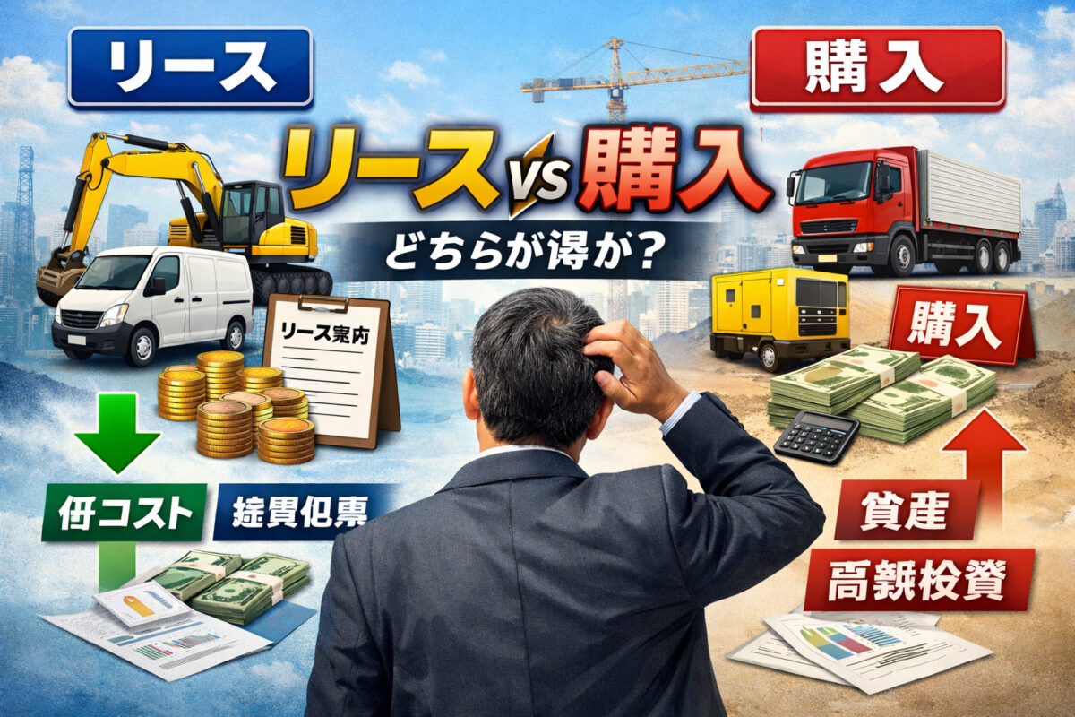 【工事業経営者向け】「リースにするか」「購入にするか」知らないと損する設備投資の判断基準～それぞれのメリット・デメリットを徹底解説！～