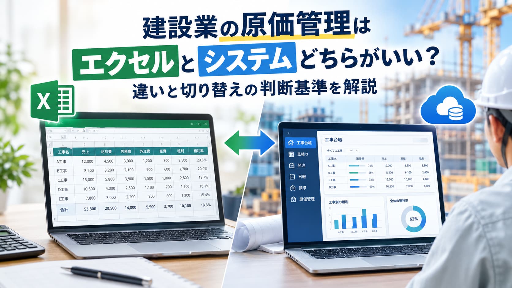 建設業の原価管理はエクセルとシステムどちらがいい?違いと切り替えの判断基準を解説