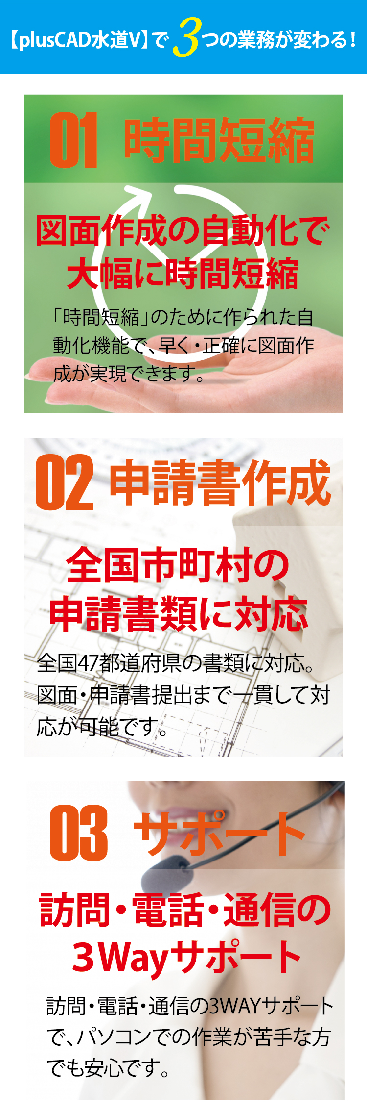 【plusCAD水道V】で３つの業務が変わる！