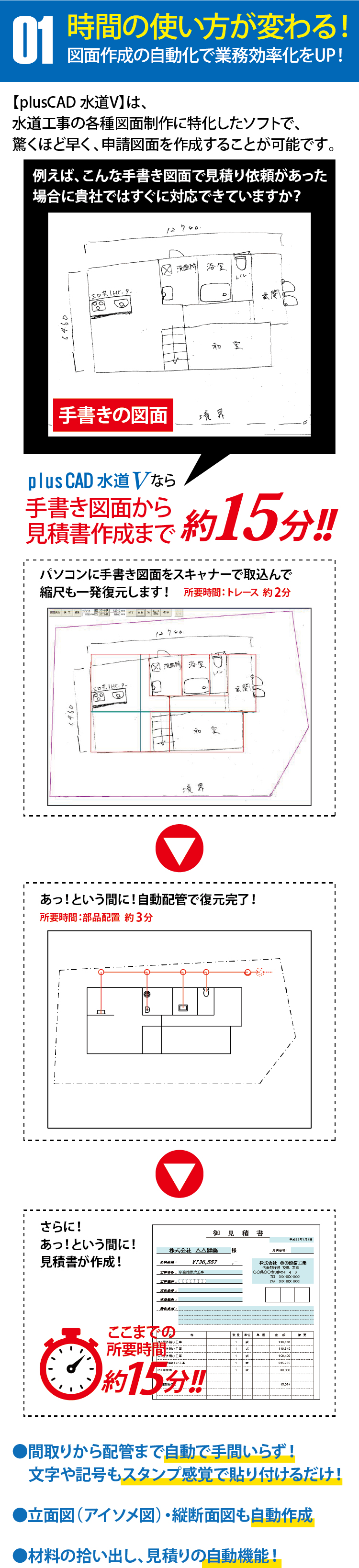 【plusCAD水道V】で３つの業務が変わる！その１時間の使い方が変わる！
